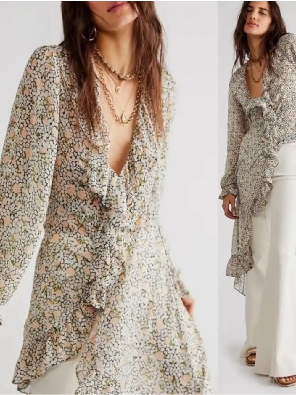 Free People Gigi Floral Printed Ruffle Maxi Dress Size Medium NWT